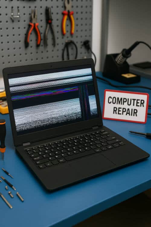 Defekter Laptop mit Grafikproblemen